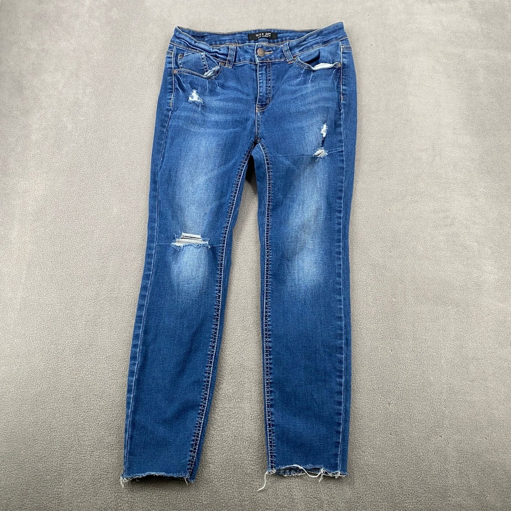 Wax Jean Los Angeles Womens Skinny Distressed Medium Wash Raw Hem Denim‎ Size 11